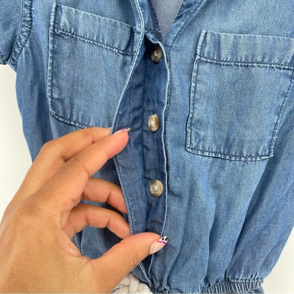 Justice Girl’s Blue Chambray Lyocell Short Sleeve One Piece Romper Size 6